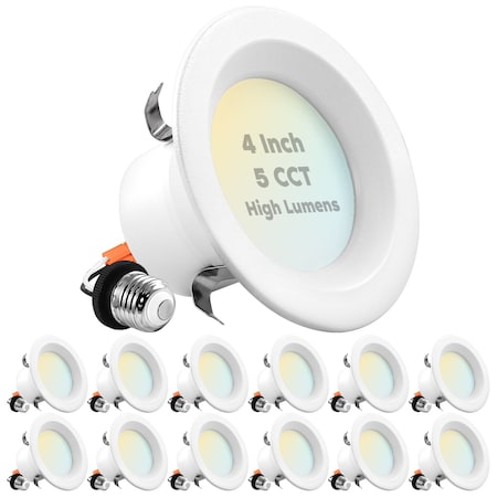 Luxrite 4" LED Recessed Can Lights 5 CCT Selectable 2700K-5000K 14W (75W Equivalent) 950LM Dimmable 12-Pack LR23794-12PK
